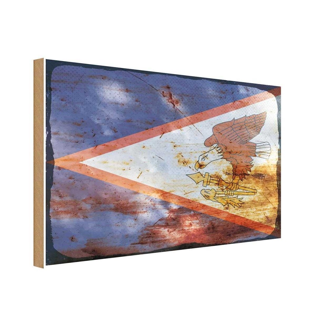 Holzschild 20x30 cm American Samoa Rost Flagge Fahne Wappen