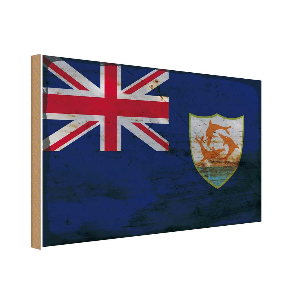 Holzschild 20x30 cm Anguilla Rost Flagge Fahne Wappen