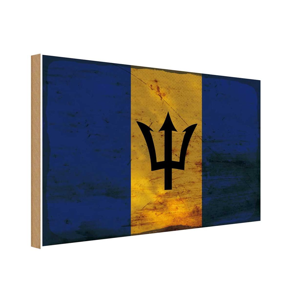 Holzschild 20x30 cm Barbados Rost Flagge Fahne Wappen