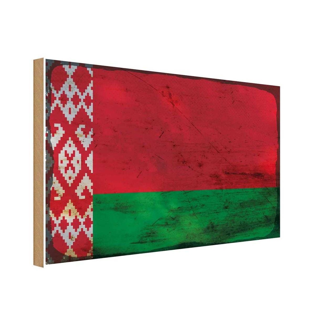Holzschild 20x30 cm Weißrussland Belarus Rost Flagge Fahne Wappen