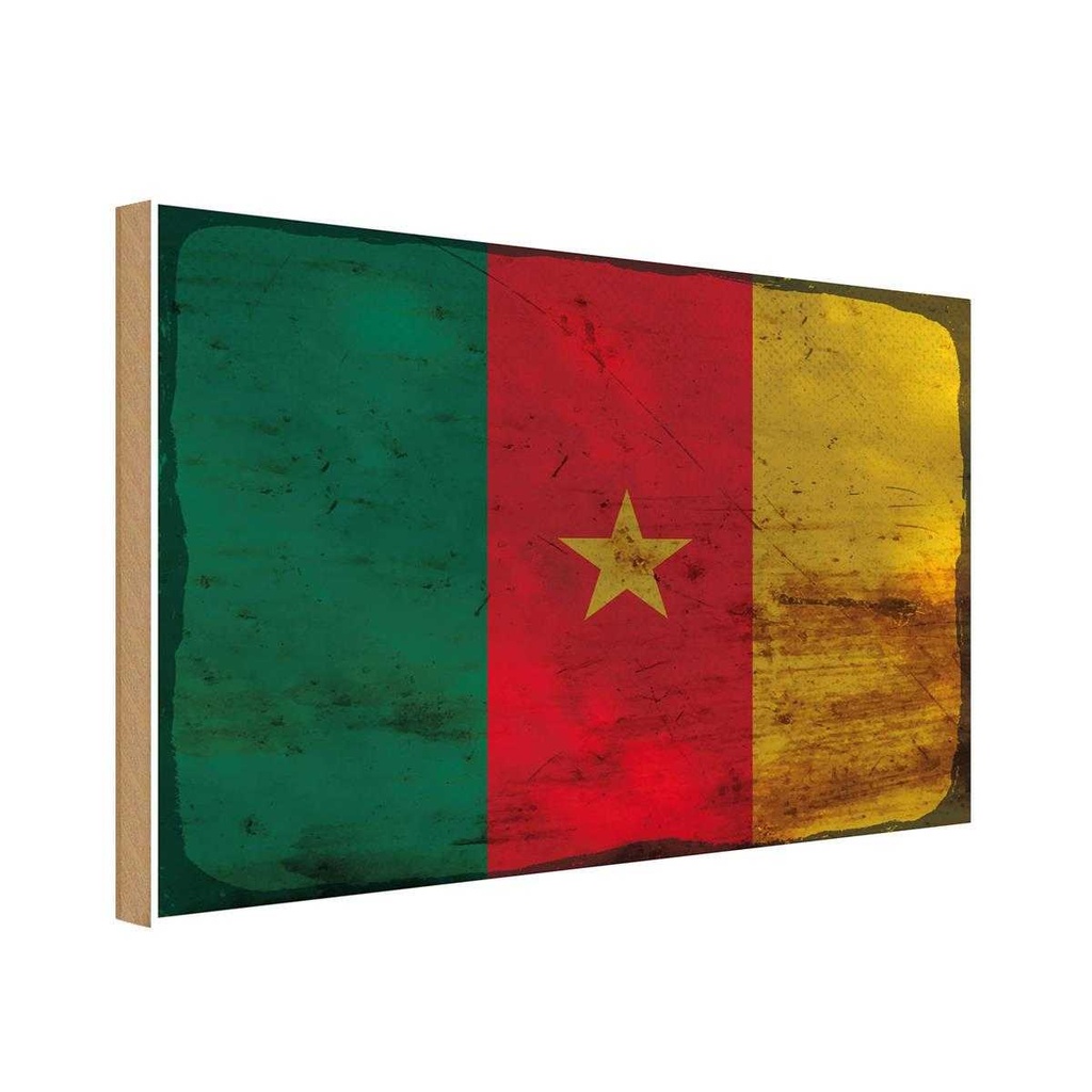 Holzschild 20x30 cm Kamerun Cameroon Rost Flagge Fahne Wappen