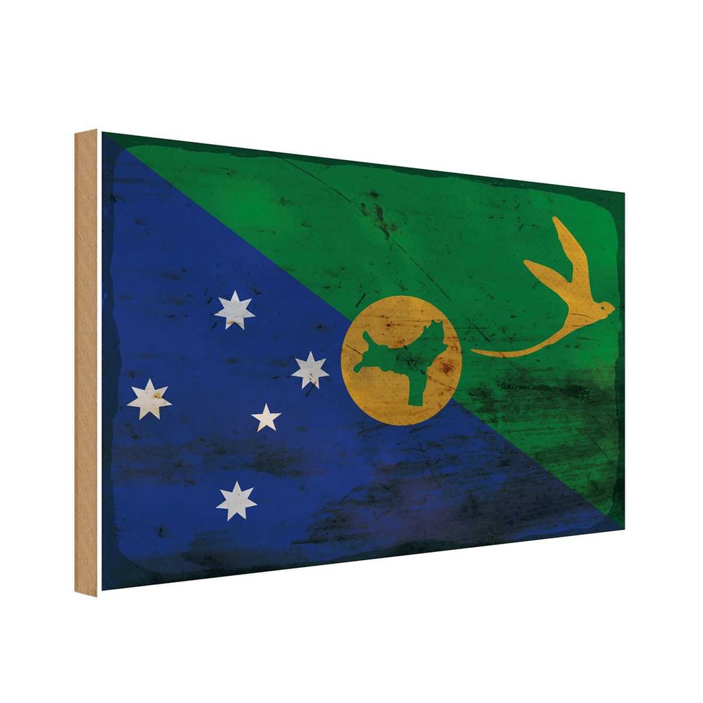 Holzschild 20x30 cm Weihnachtsinsel Rost Flagge Fahne Wappen