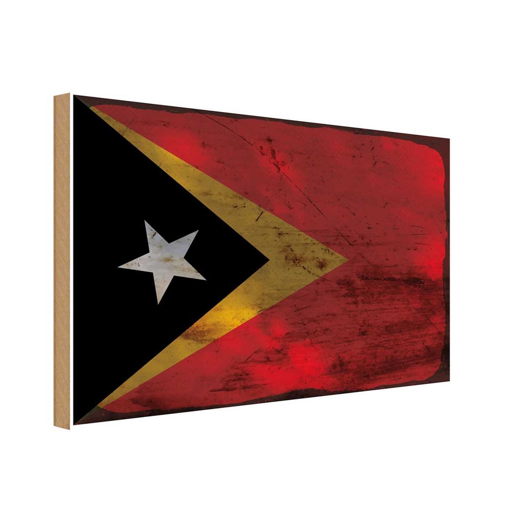 Holzschild 20x30 cm Osttimor East Timor Rost Flagge Fahne Wappen