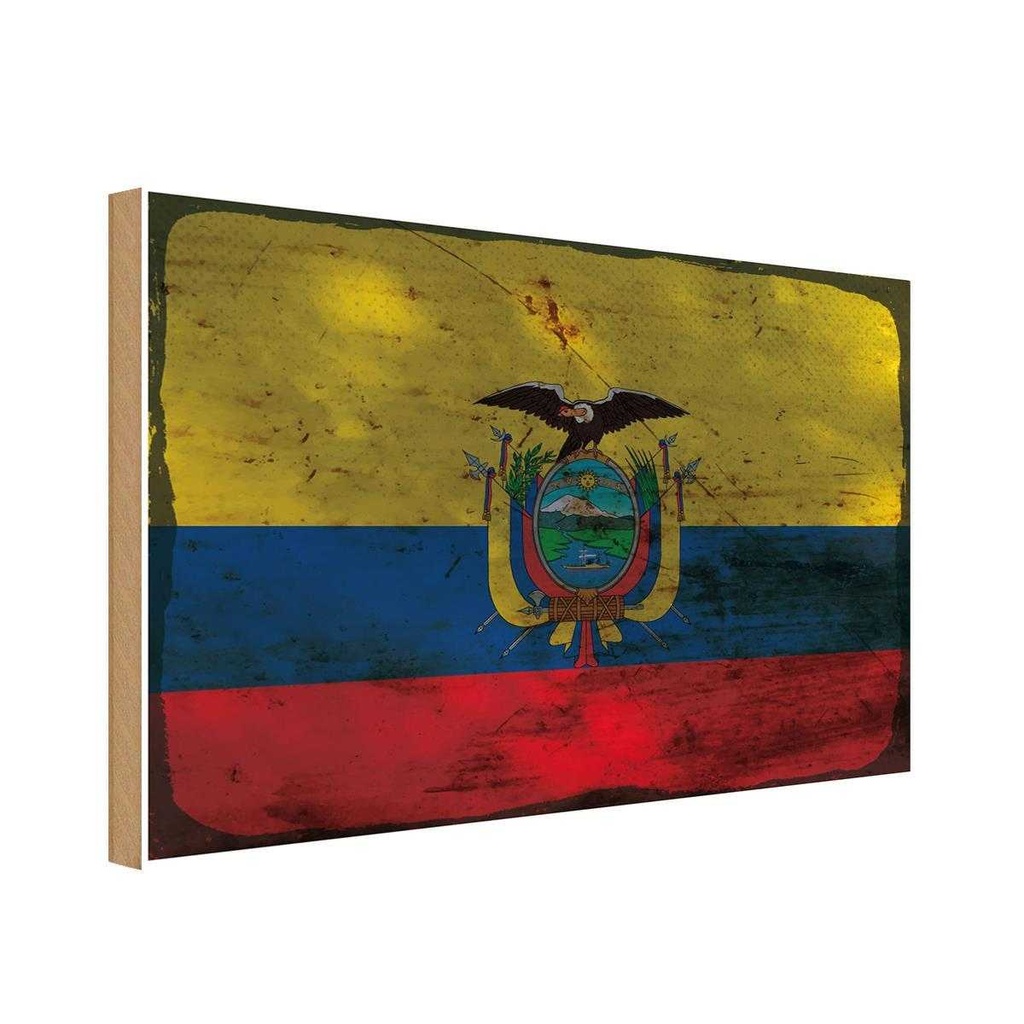 Holzschild 20x30 cm Ecuador Rost Flagge Fahne Wappen