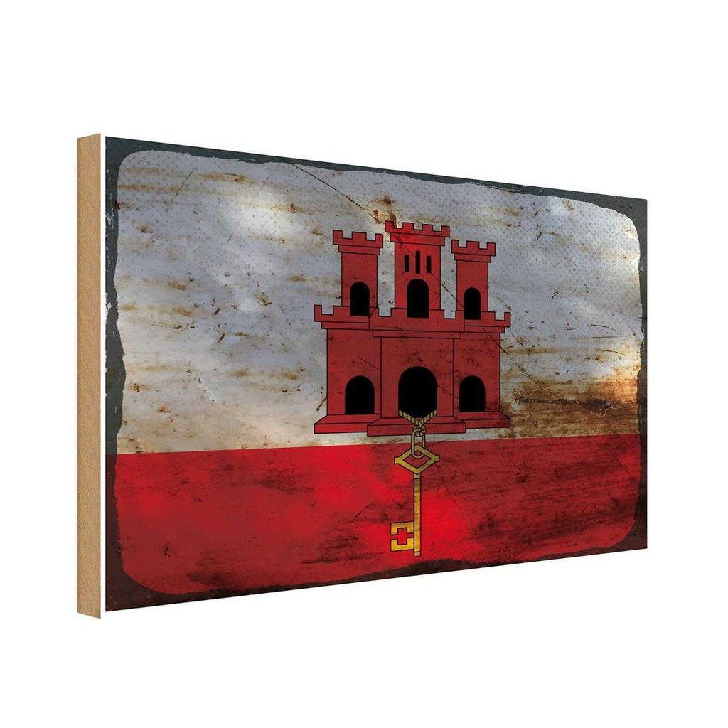 Holzschild 20x30 cm Gibraltar Rost Flagge Fahne Wappen