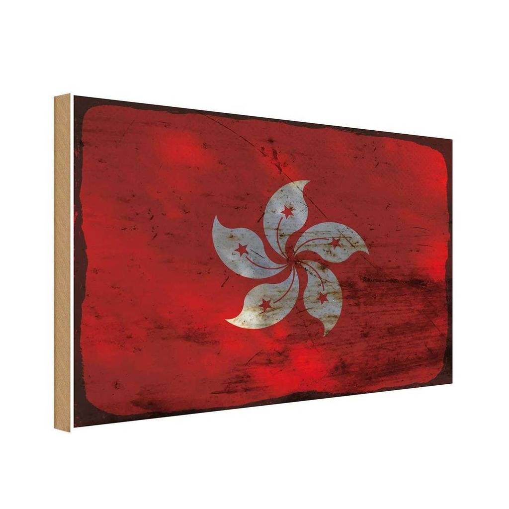 Holzschild 20x30 cm Hongkong Hong Kong Rost Flagge Fahne Wappen