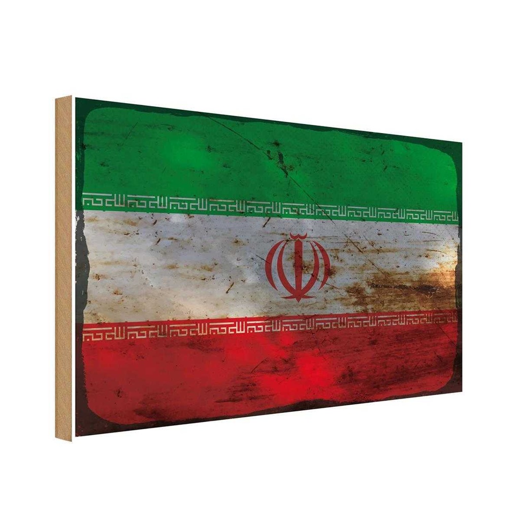 Holzschild 20x30 cm Iran Rost Flagge Fahne Wappen