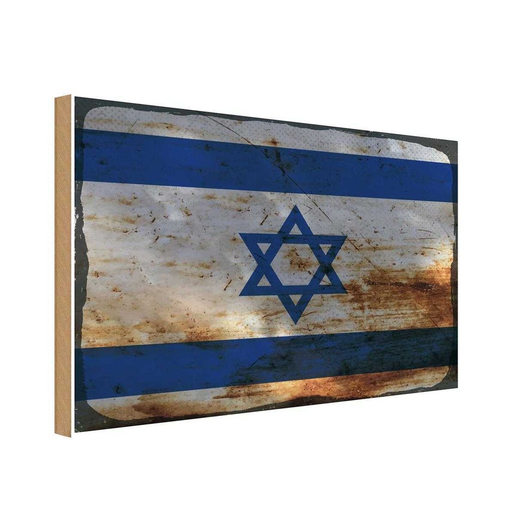 Holzschild 20x30 cm Israel Rost Flagge Fahne Wappen