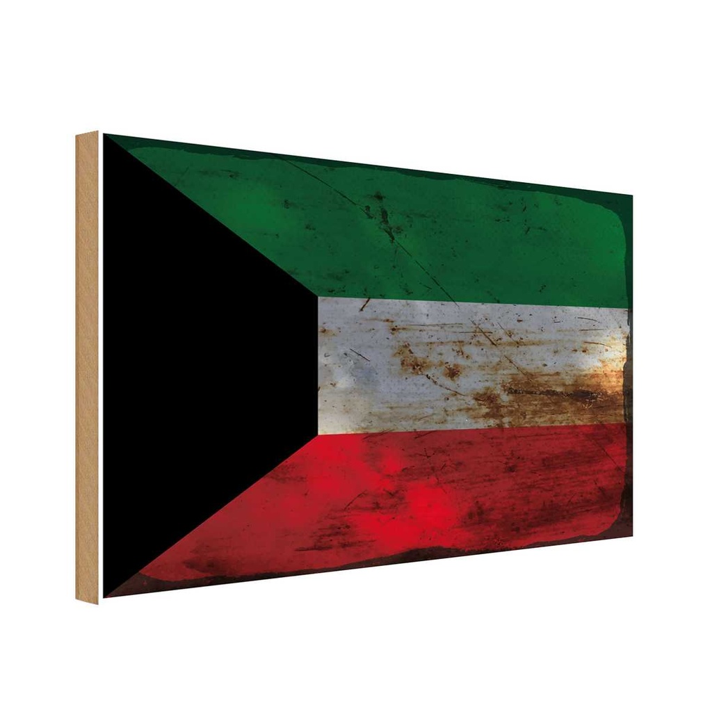 Holzschild 20x30 cm Kuwait Rost Flagge Fahne Wappen