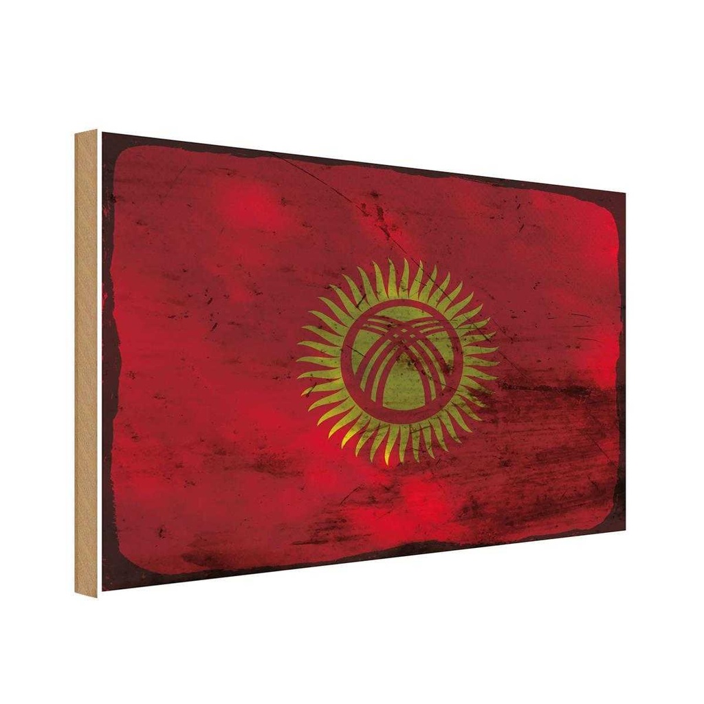 Holzschild 20x30 cm Kirgisistan Kyrgyzstan Rost Flagge Fahne Wappen