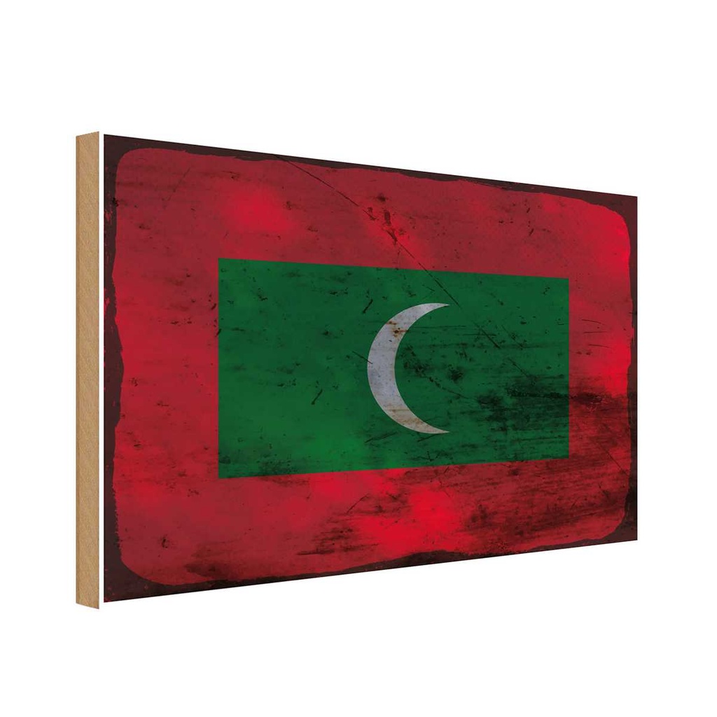 Holzschild 20x30 cm Malediven Maldives Rost Flagge Fahne Wappen