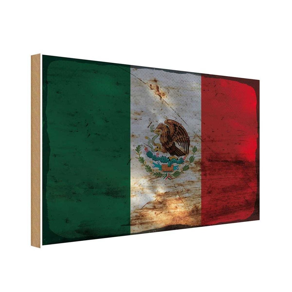 Holzschild 20x30 cm Mexiko Mexico Rost Flagge Fahne Wappen