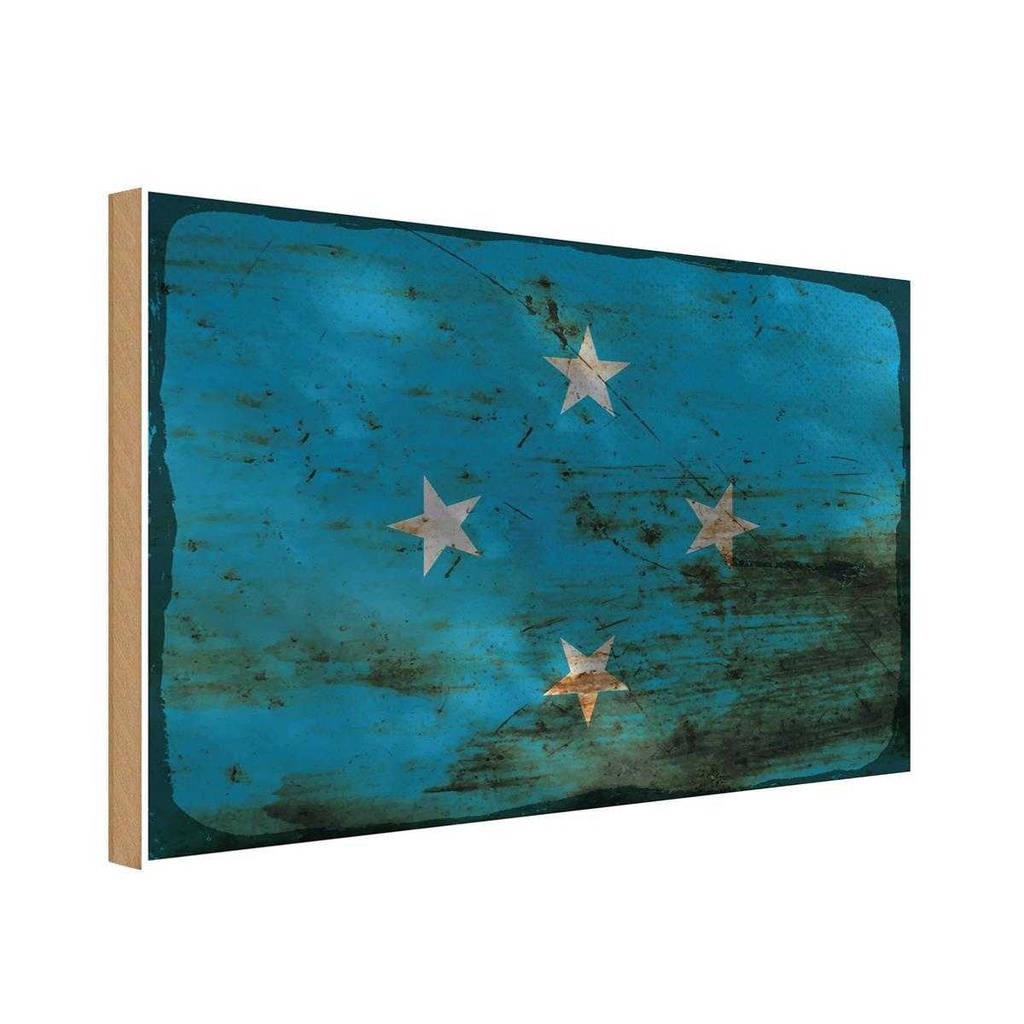 Holzschild 20x30 cm Mikronesien Micronesia Rost Flagge Fahne Wappen