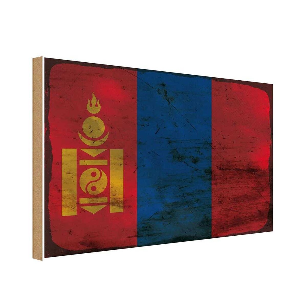 Holzschild 20x30 cm Mongolei Mongolia Rost Flagge Fahne Wappen