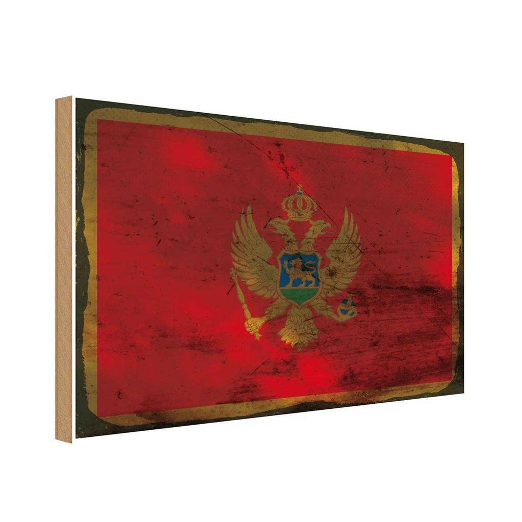 Holzschild 20x30 cm Montenegro Rost Flagge Fahne Wappen