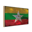 Holzschild 20x30 cm Myanmar Rost Flagge Fahne Wappen