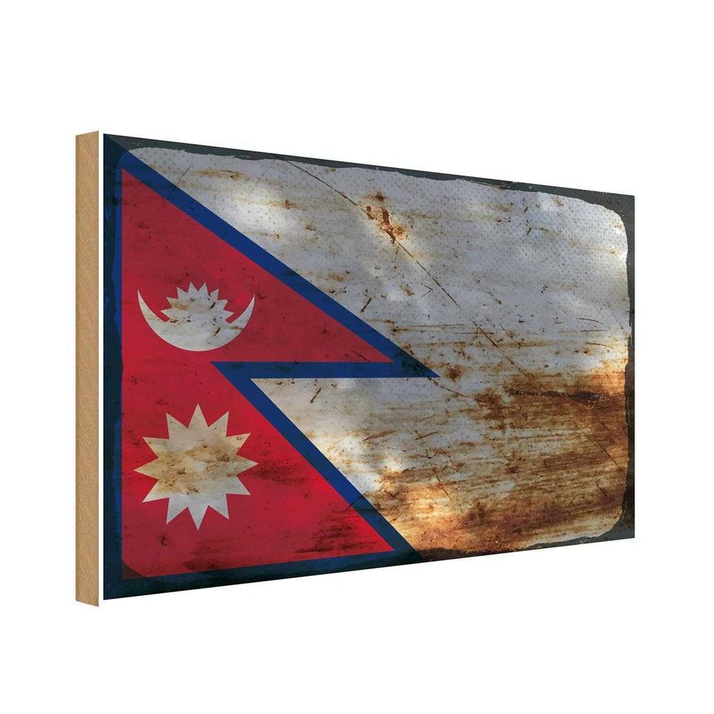 Holzschild 20x30 cm Nepal Rost Flagge Fahne Wappen