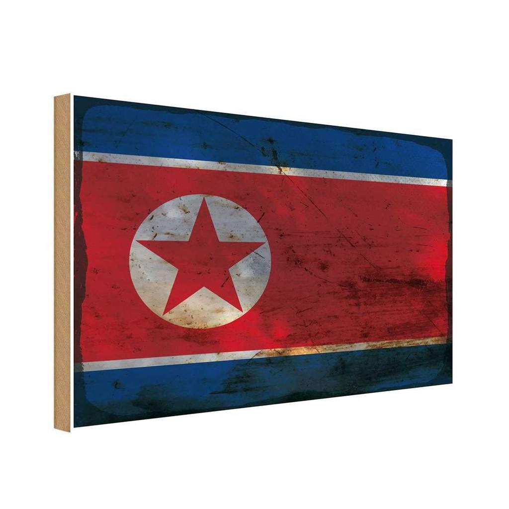 Holzschild 20x30 cm Nordkorea North Korea Rost Flagge Fahne Wappen