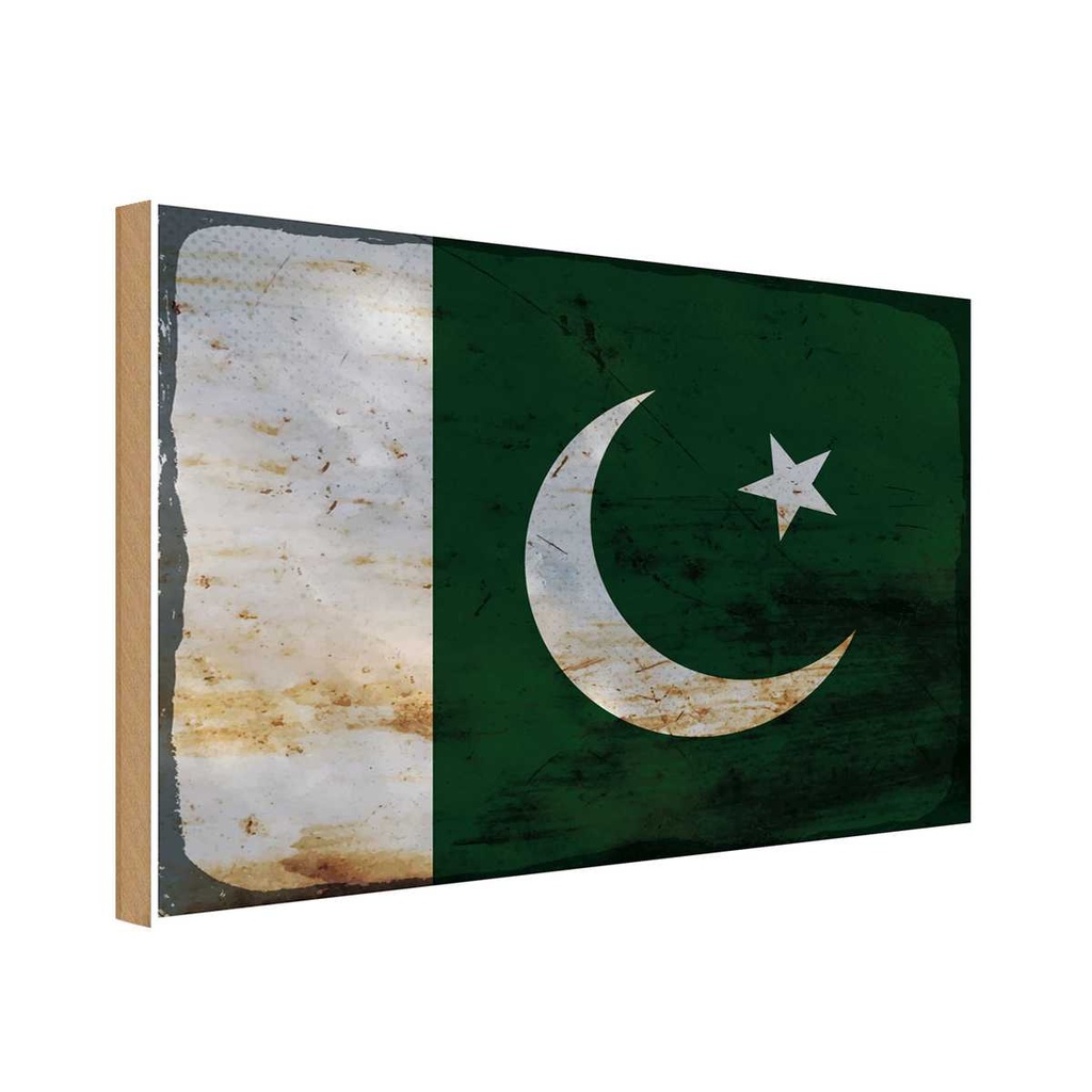 Holzschild 20x30 cm Pakistan Rost Flagge Fahne Wappen
