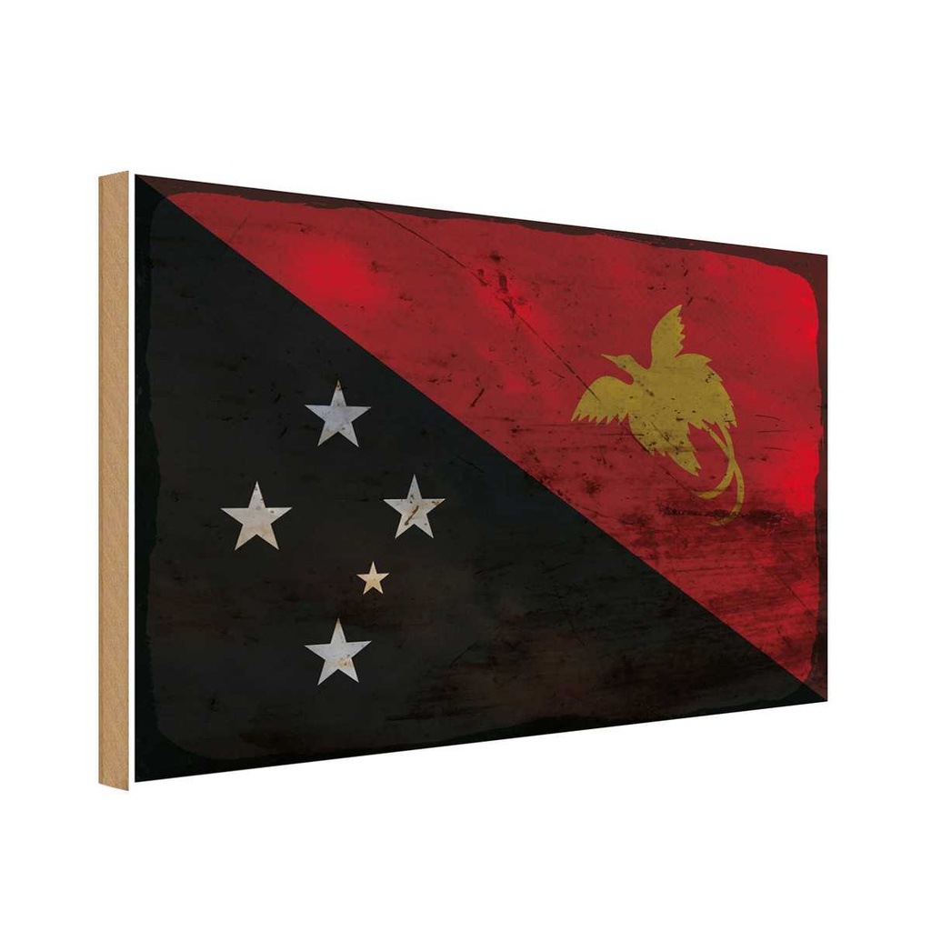 Holzschild 20x30 cm Papua?Neuguinea New Guinea Rost Flagge Fahne Wappen