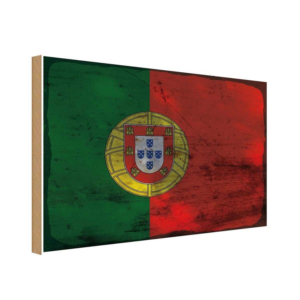 Holzschild 20x30 cm Portugal Rost Flagge Fahne Wappen