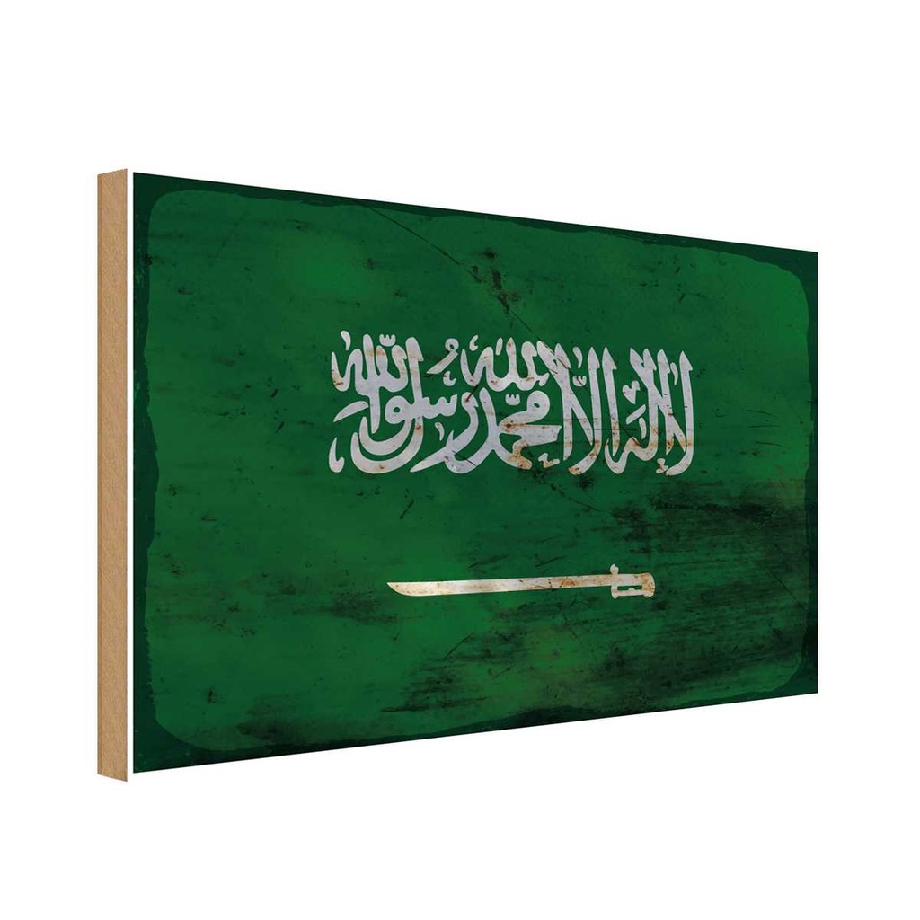 Holzschild 20x30 cm Saudi-Arabien Saudi Arabia Rost Flagge Fahne Wappen