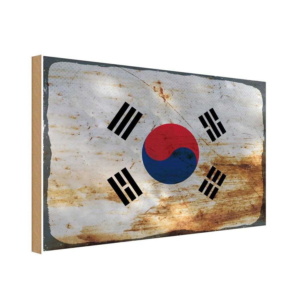 Holzschild 20x30 cm Südkorea South Korea Rost Flagge Fahne Wappen