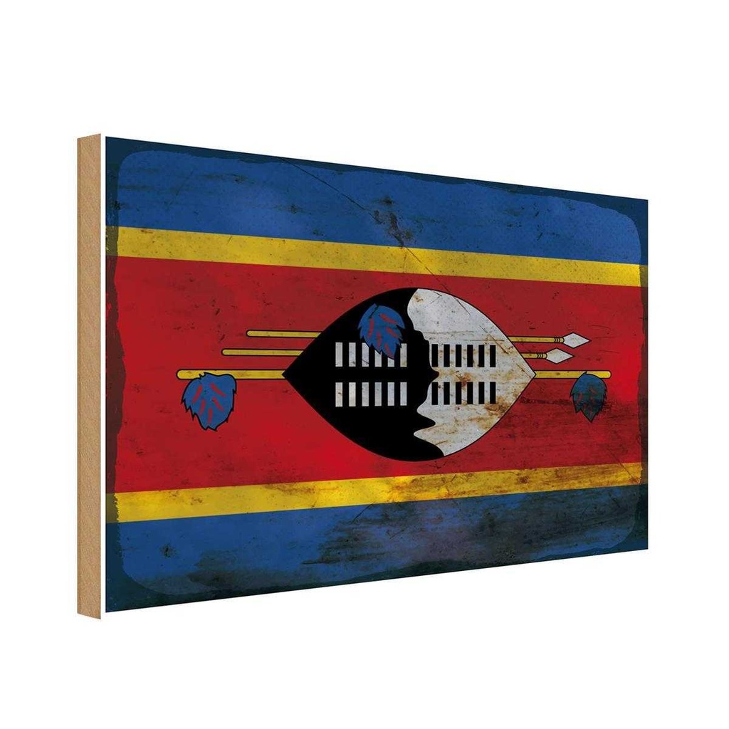 Holzschild 20x30 cm Swasiland Eswatini Rost Flagge Fahne Wappen