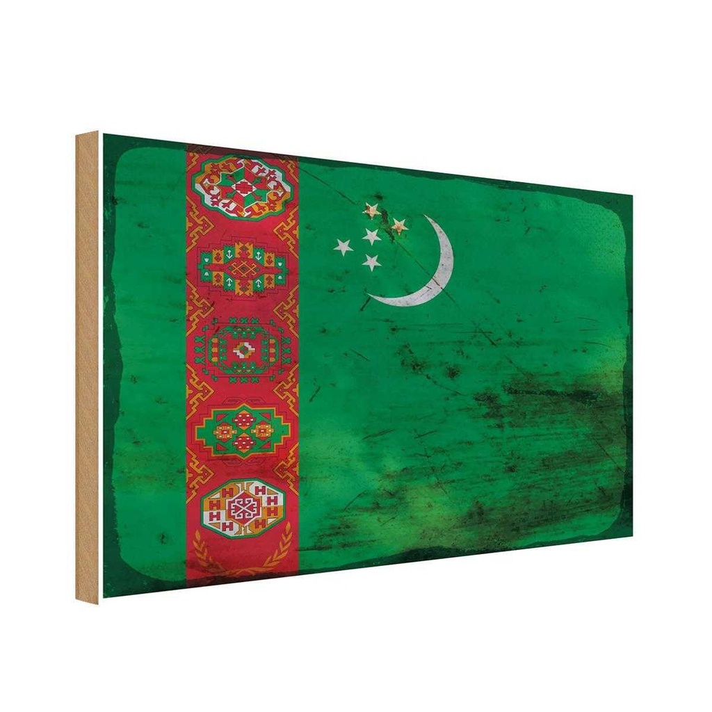 Holzschild 20x30 cm Turkmenistan Rost Flagge Fahne Wappen