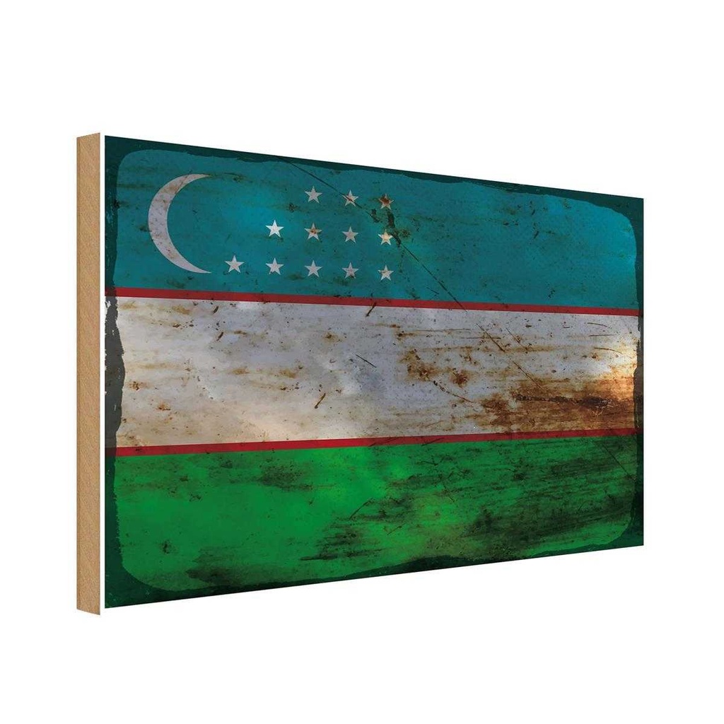 Holzschild 20x30 cm Usbekistan Uzbekistan Rost Flagge Fahne Wappen