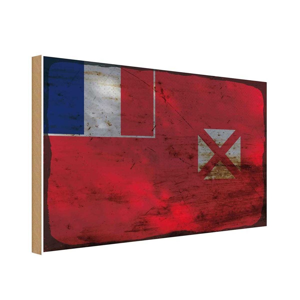 Holzschild 20x30 cm Wallis und Futuna Rost Flagge Fahne Wappen