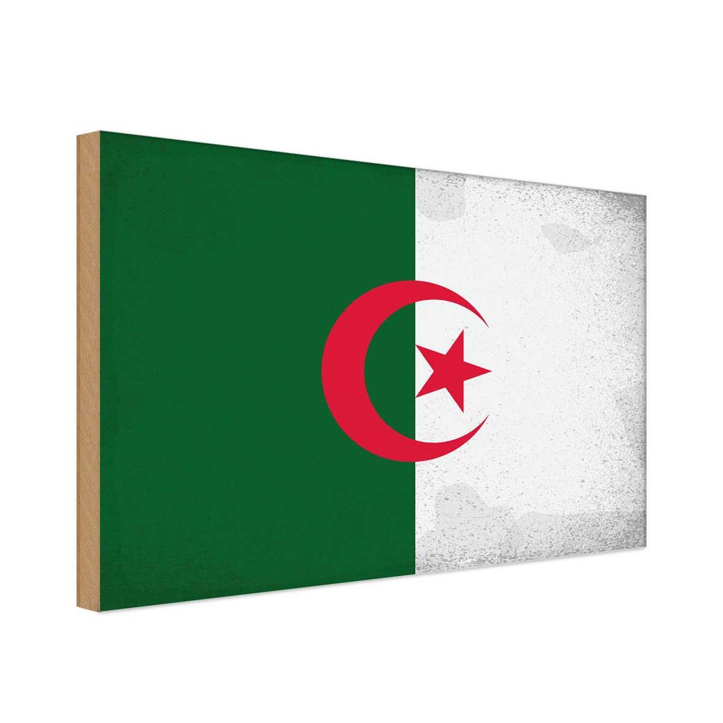 Holzschild 20x30 cm Algerien Algeria Vintage Flagge Fahne Wappen