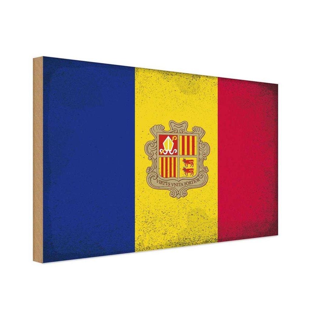 Holzschild 20x30 cm Andorra Andora Vintage Flagge Fahne Wappen