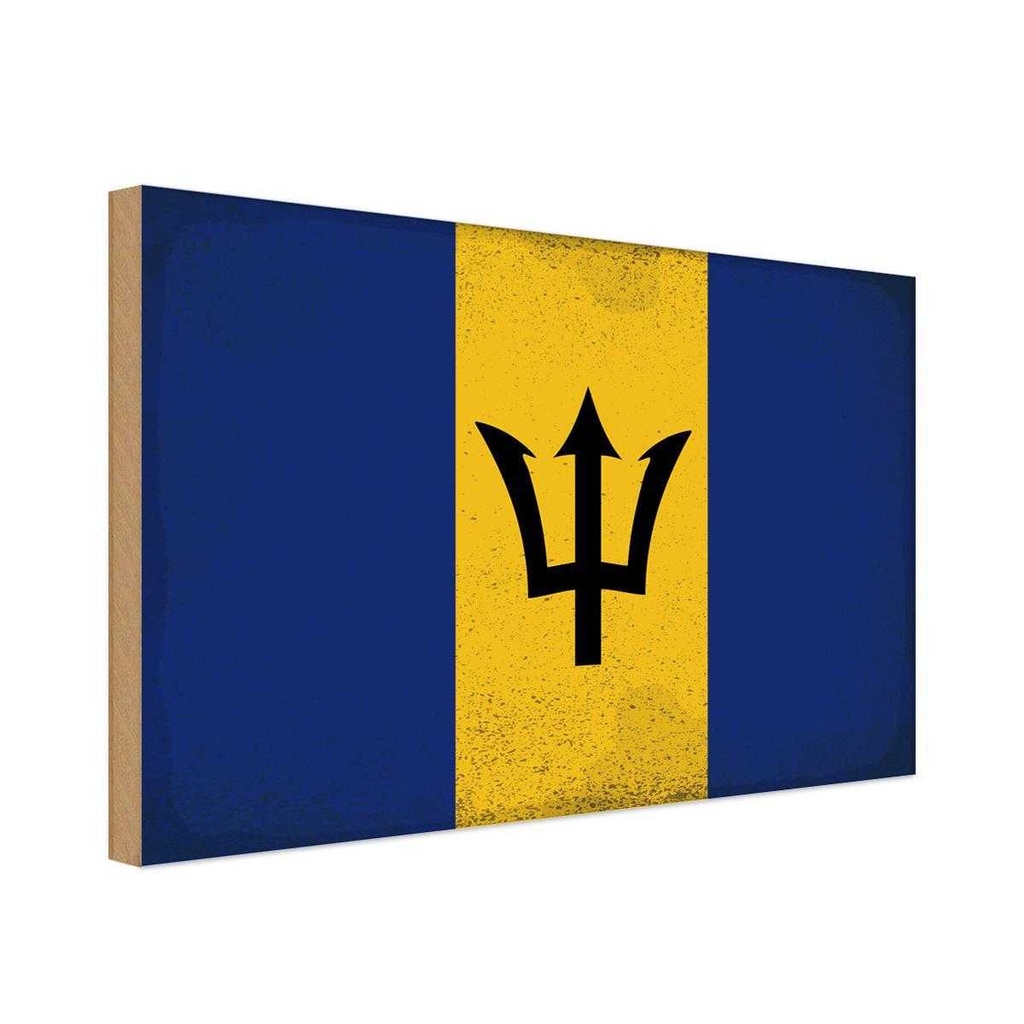 Holzschild 20x30 cm Barbados Vintage Flagge Fahne Wappen