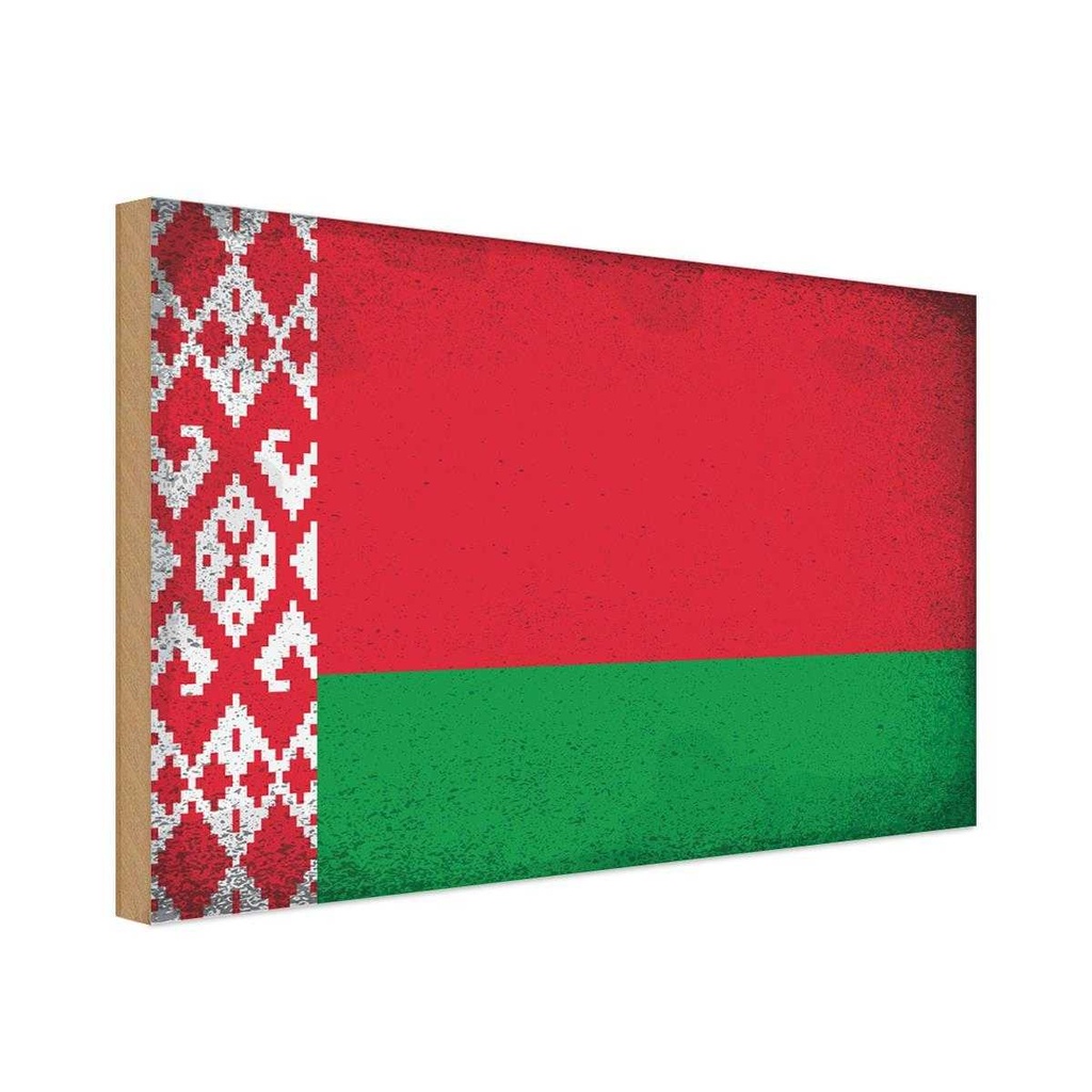 Holzschild 20x30 cm Weißrussland Belarus Vintage Flagge Fahne Wappen