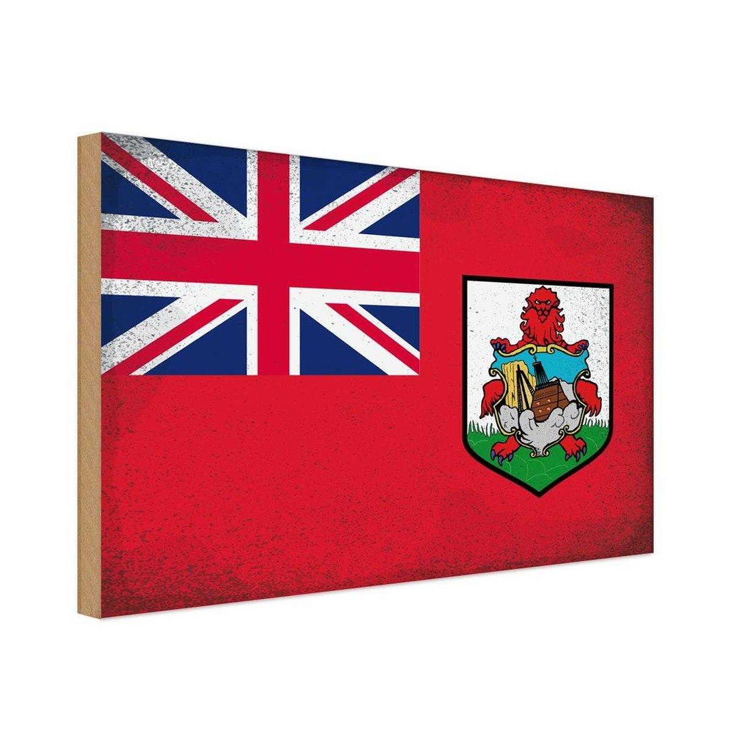 Holzschild 20x30 cm Bermuda Vintage Flagge Fahne Wappen
