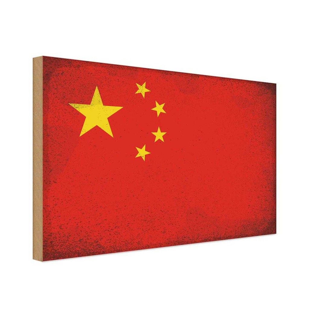 Holzschild 20x30 cm China Vintage Flagge Fahne Wappen