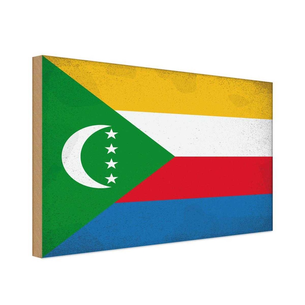 Holzschild 20x30 cm der Komoren Comoros Vintage Flagge Fahne Wappen
