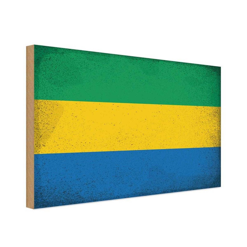 Holzschild 20x30 cm Gabun Gabon Vintage Flagge Fahne Wappen