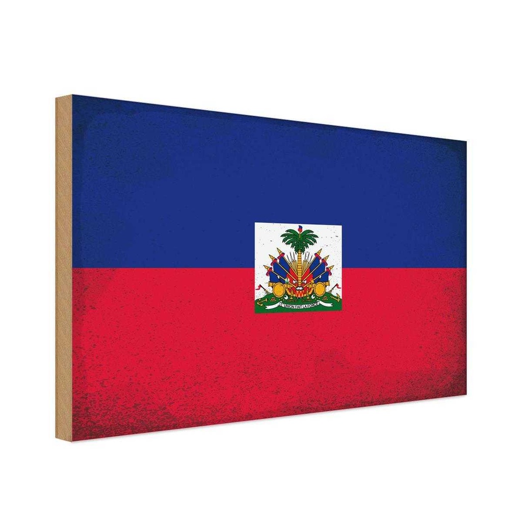 Holzschild 20x30 cm Haiti Vintage Flagge Fahne Wappen
