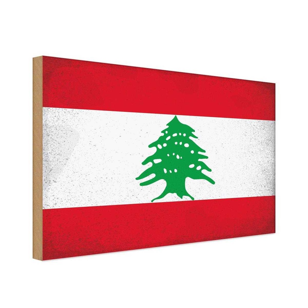 Holzschild 20x30 cm Libanon Lebanon Vintage Flagge Fahne Wappen