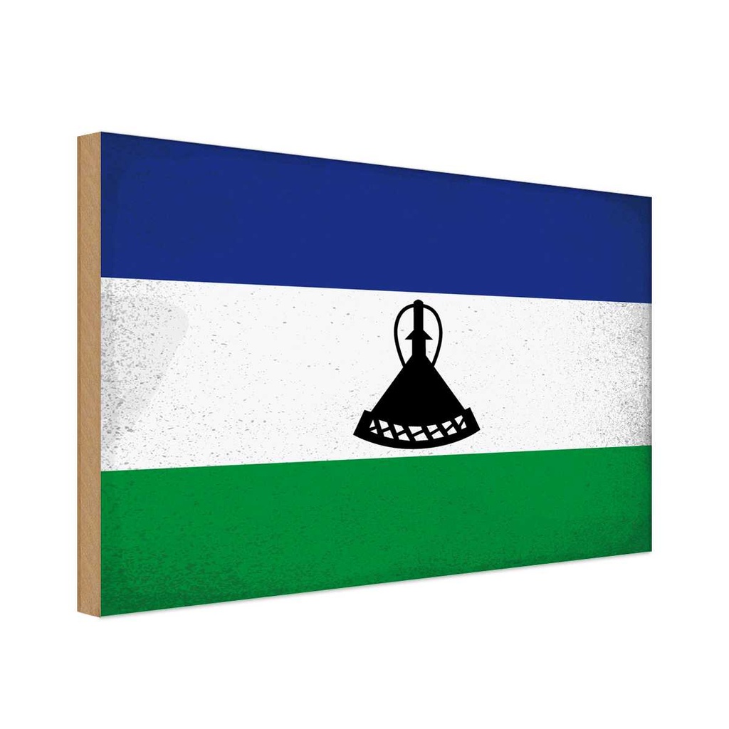 Holzschild 20x30 cm Lesotho Vintage Flagge Fahne Wappen