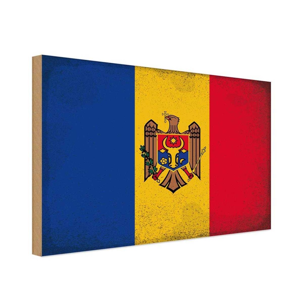 Holzschild 20x30 cm Moldau Moldova Vintage Flagge Fahne Wappen