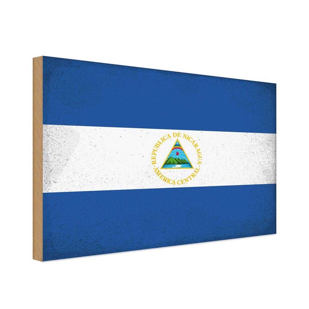 Holzschild 20x30 cm Nicaragua Vintage Flagge Fahne Wappen