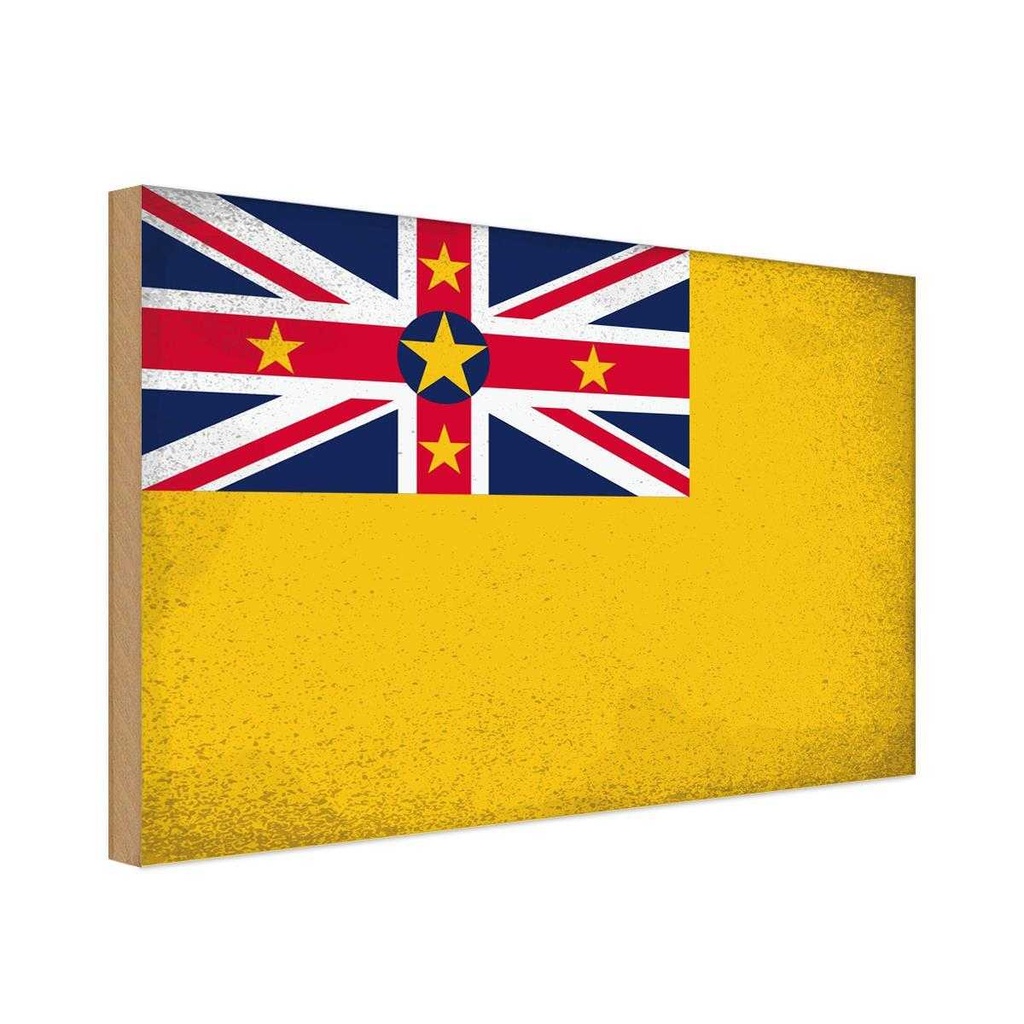 Holzschild 20x30 cm Niue Vintage Flagge Fahne Wappen