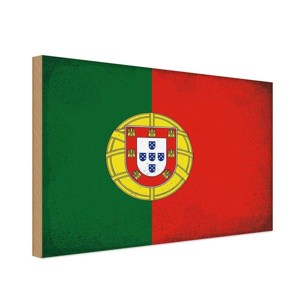 Holzschild 20x30 cm Portugal Vintage Flagge Fahne Wappen