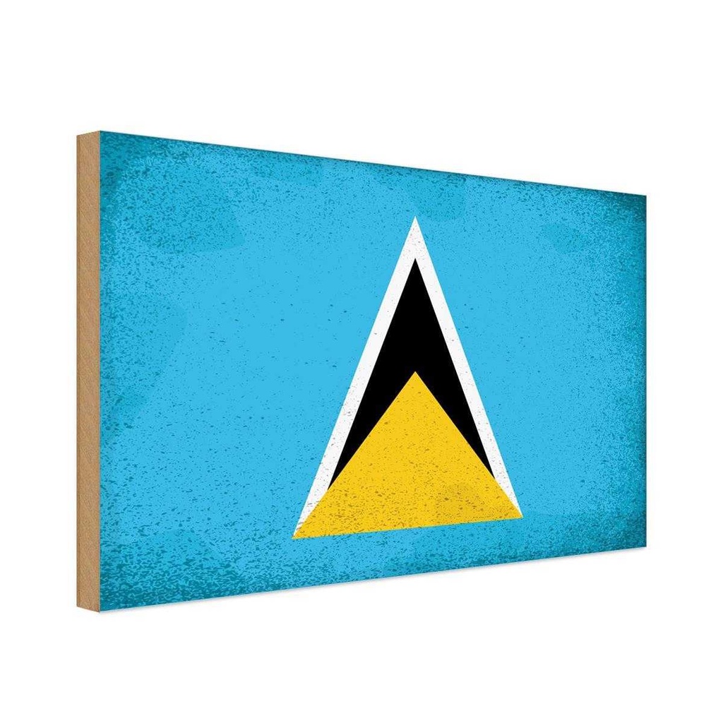 Holzschild 20x30 cm Saint Lucia Vintage Flagge Fahne Wappen