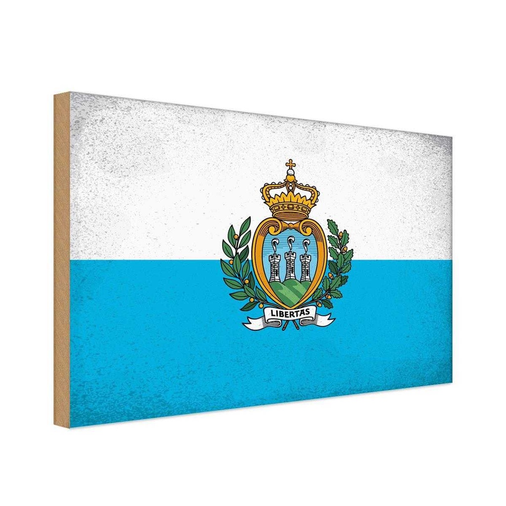 Holzschild 20x30 cm San Marino Vintage Flagge Fahne Wappen