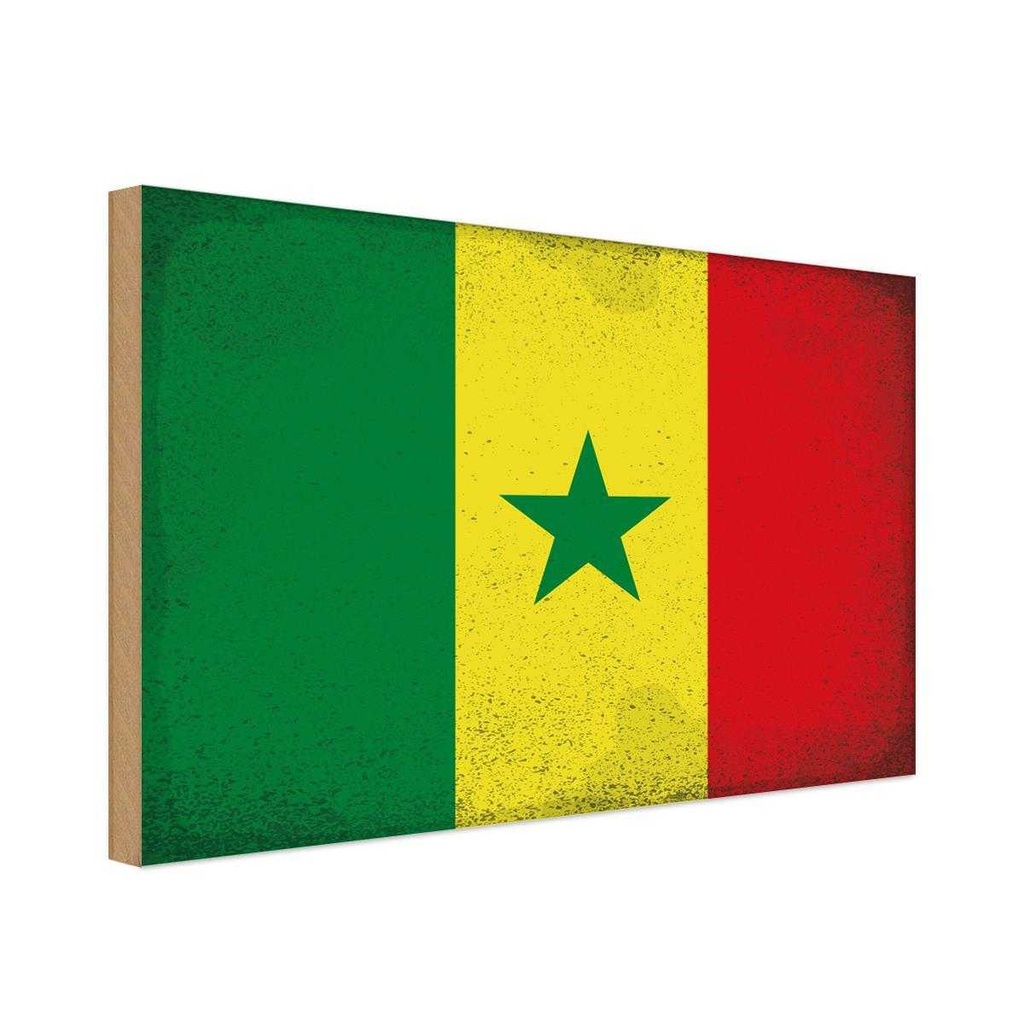 Holzschild 20x30 cm Senegal Vintage Flagge Abenteuer Reisen