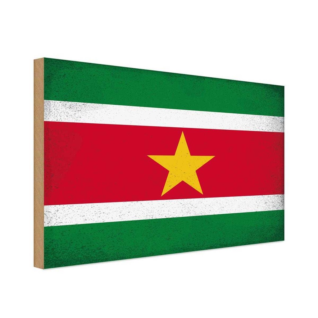 Holzschild 20x30 cm Suriname Vintage Flagge Fahne Wappen